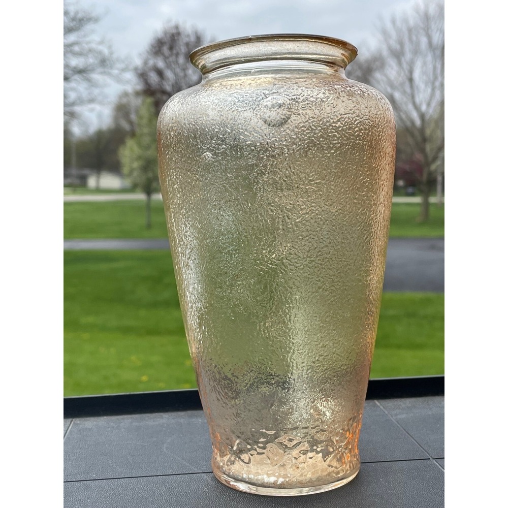 Merigold Carnival Glass Vase Stork Heron Cattails Flowers Iridescent Vintage - Picture 4 of 15
